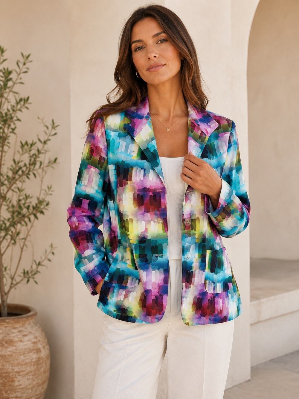 Lafayette 148 Watercolor Blazer Plus Size Colorful Bright Statement Jacket 14